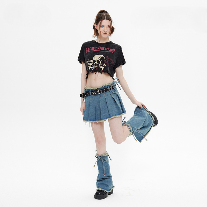 European And American Style Hip-Hop Hot Girls Short Top Wear-and-Wear High Street Short-Sleeve T-Shirt Women's Pure Cotton Summer