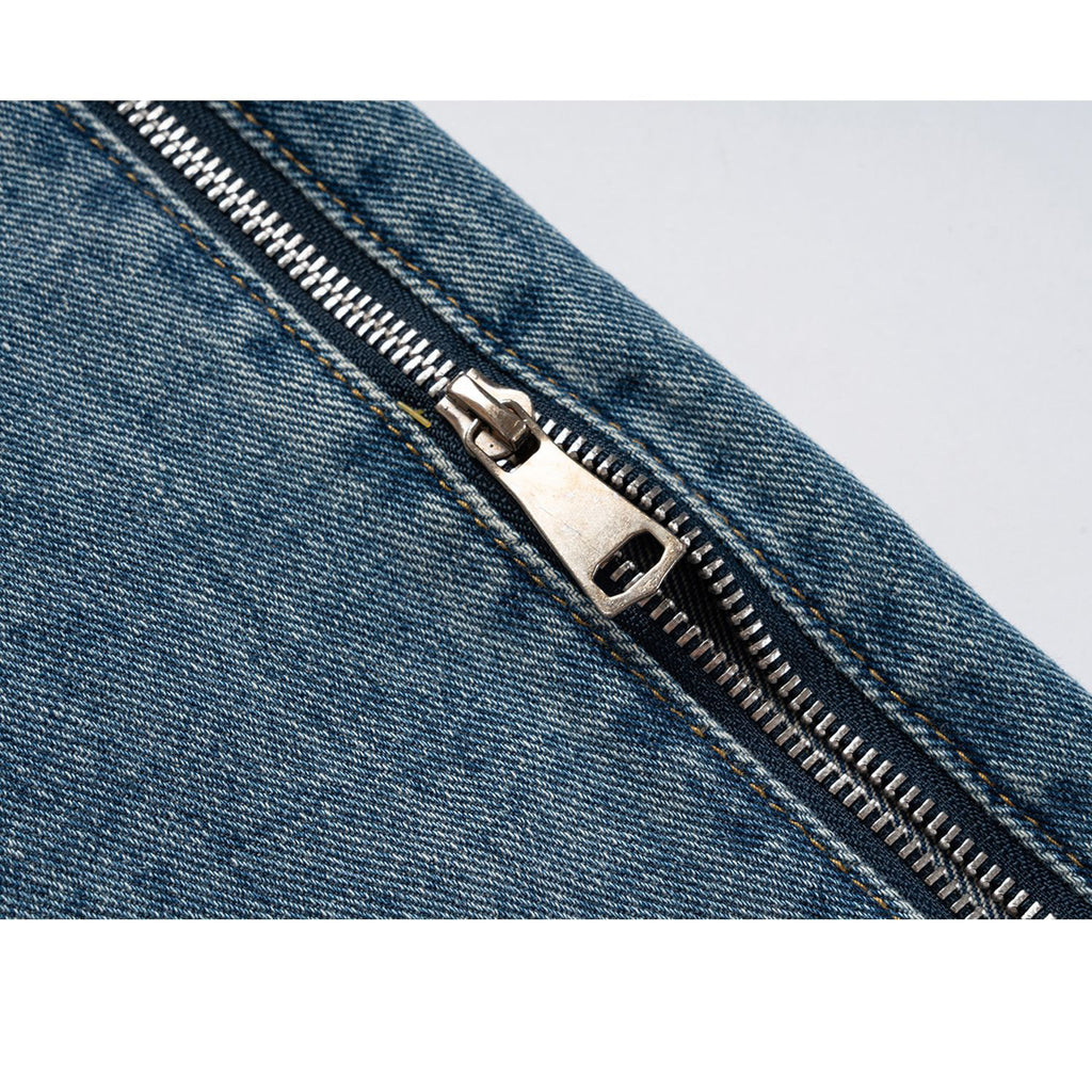 Men's Wear Women's Autumn And Winter Urban Side Wide Leg Full Opening Zipper Washing Water Distressed Trousers Straight Leg Jeans Trendy