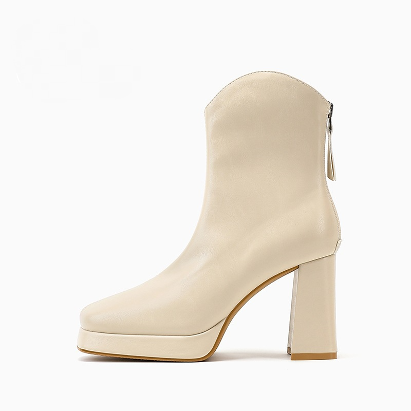 Women's Platform V-Mouth Martin Boots - Genuine Leather