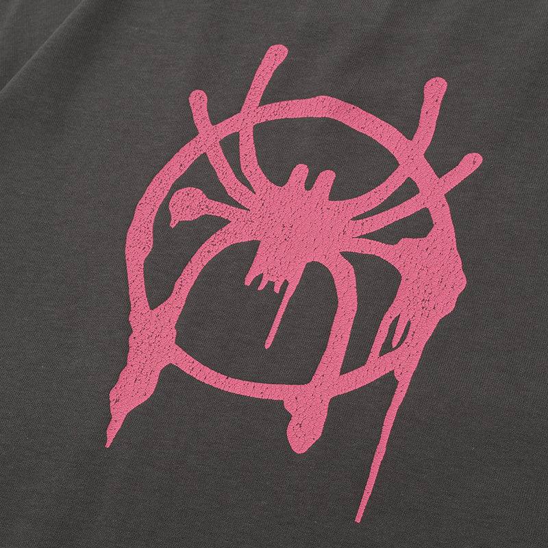 Spider Web Print T Shirt Oversize Tees Fashion Casual Top Short Sleeve Streetwear Pure Cotton Loose Summer