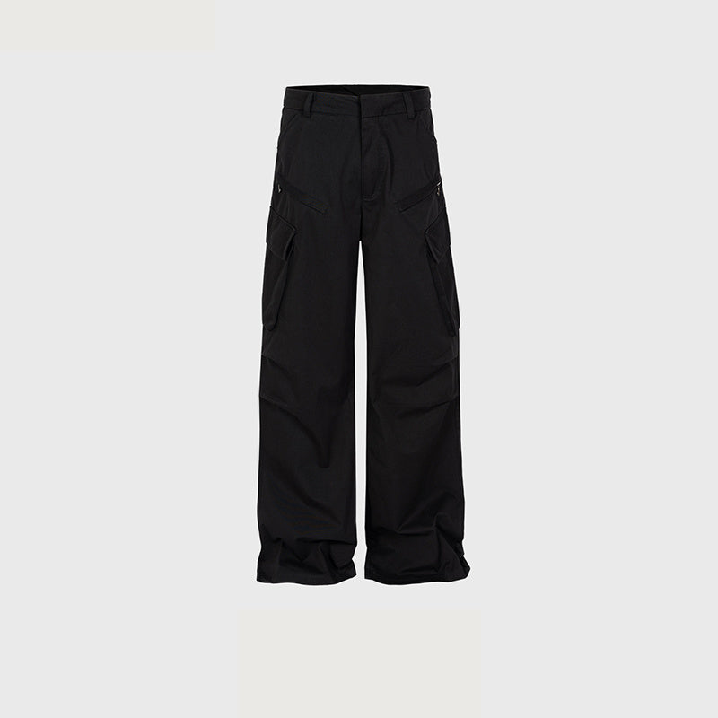 Men's And Women's Pleated Cropped Trousers Unisex Straight High Street Multi-Pocket Casual Trendy Double-Tone Pants