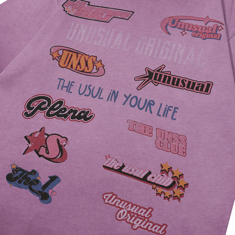 Retro Logo Print T Shirt Oversize Tees Fashion Casual Top Short Sleeve Streetwear Pure Cotton Loose Summer