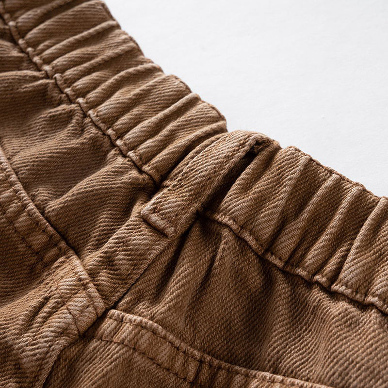 Men's Wear Women's Autumn And Winter Urban Cat Must Stretch Waist Trousers Men's And Women's Washed White Brown Jeans