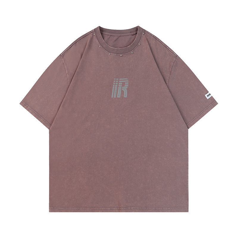 Letter Print Streetwear T Shirts Oversize Washed Loose Short Sleeve Harajuku Cotton Tee Summer Solid Color