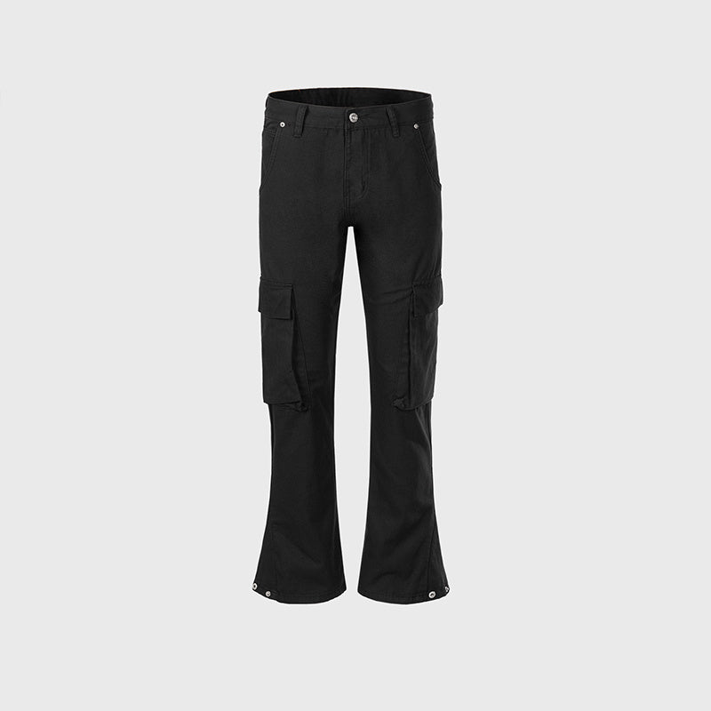 Men's And Women's Urban Slim-Fit Leg Wide Leg Trousers Unisex Black Jeans With Button Leg