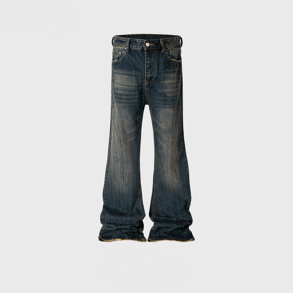 Men's Wear Women's Slub Textured Machete Micro-Lar Trousers Men's And Women's Old Washed Jeans
