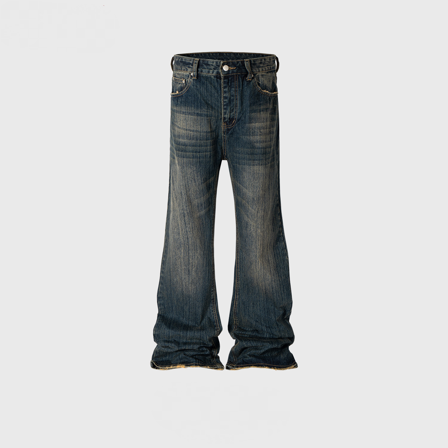 Men's Wear Women's Slub Textured Machete Micro-Lar Trousers Men's And Women's Old Washed Jeans
