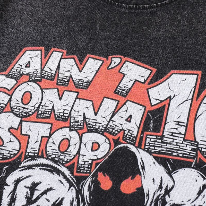 Vintage T Shirts Cotton Washed Loose Trendy Angry Men Print Tee Streetwear Round Neck Summer Short Sleeve Casual