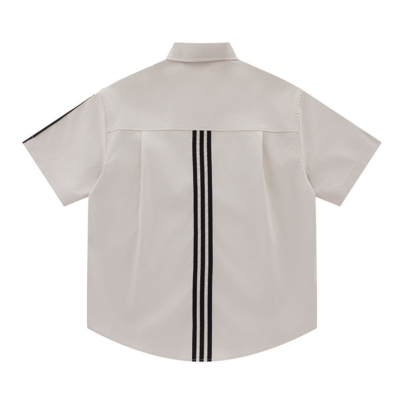 Shirts Side Striped Short Sleeve Oversize Button Up Tops Casual Summer Outwear Comfortable