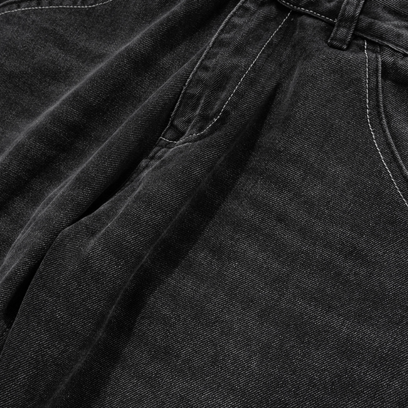 Men's Women's Urban Black And Grey Fried Color Wash Old Pants Men's And Women's Slim-Fit Straight-Leg Jeans Trendy