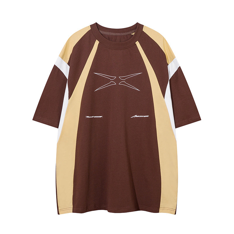 Raglan Sleeve Streetwear T Shirts Color Contrast Casual O Neck Tee Oversize Short Sleeve Summer Fashion Biker Style