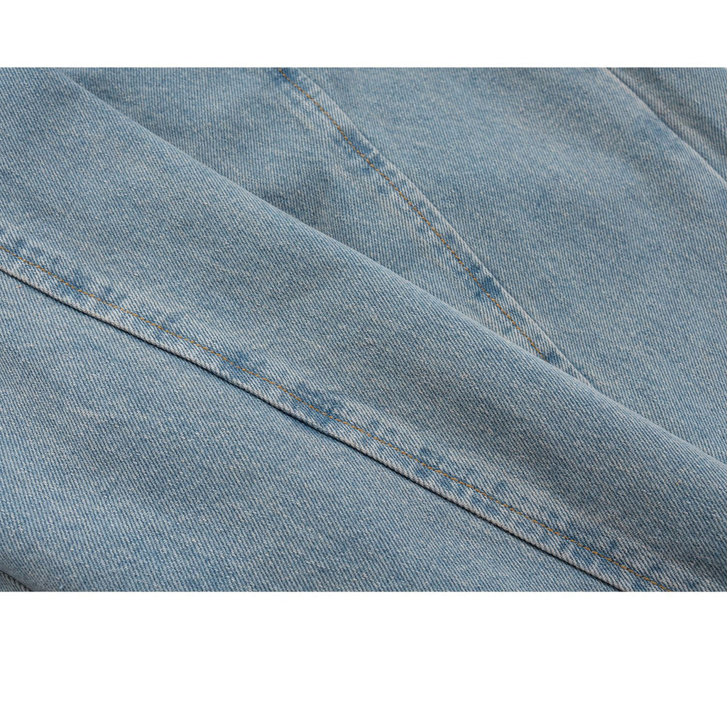 Men's And Women's Spring And Summer Urban Stitching Split Leg Trousers Unisex High Street Cat-beard Blue Jeans