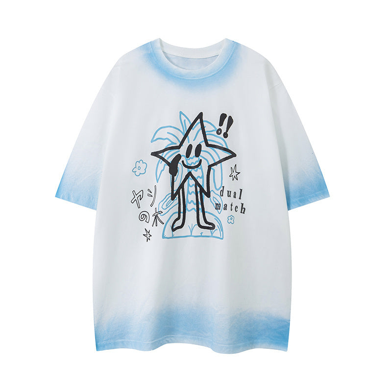 Streetwear Funny Pattern T Shirts Fashion Crew Neck Oversize Summer Cotton Short Sleeve High Quality Casual Distressed