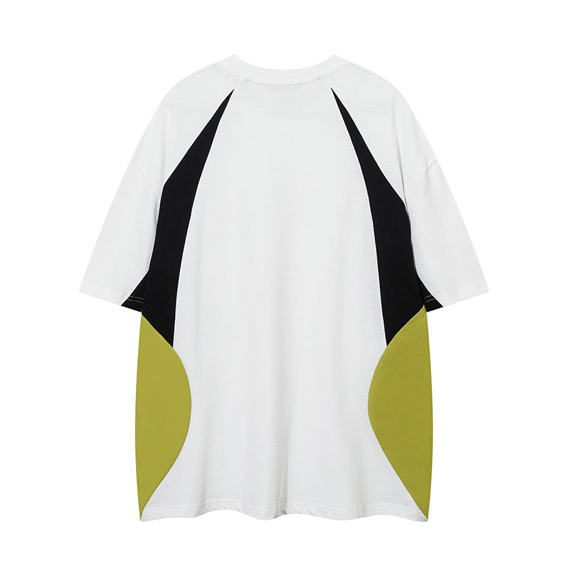 Raglan Sleeve Streetwear T Shirts Color Contrast Sports Style Casual O Neck Tee Oversize Short Sleeve Summer Trendy