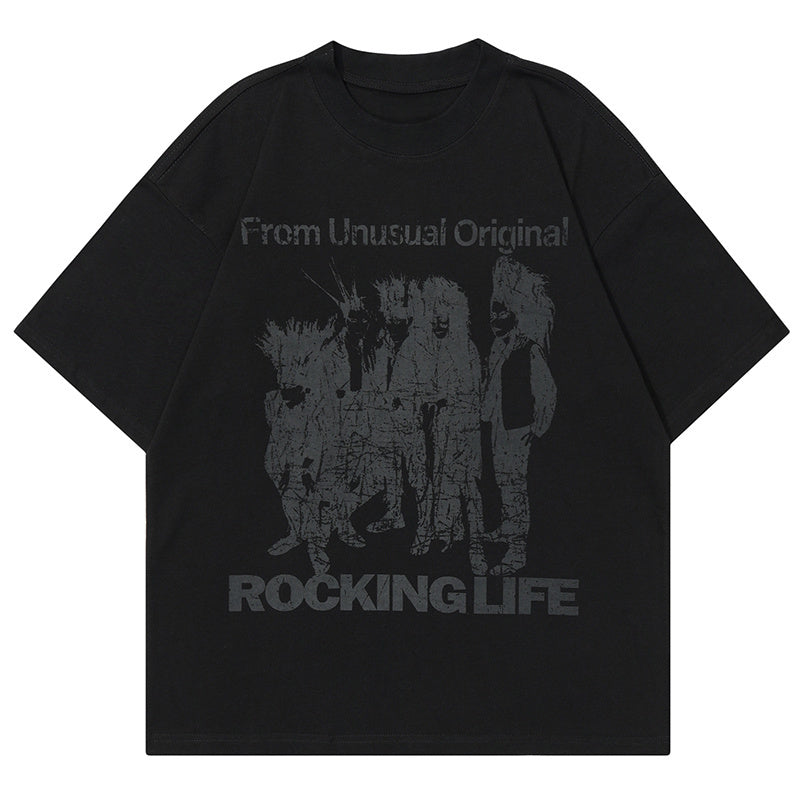 Rock Band Print T Shirt Short Sleeve Streetwear Pure Cotton Loose Summer Oversize Tees Fashion Casual Top
