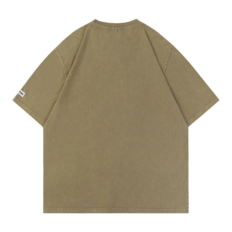 Vintage Letter Print Streetwear T Shirts Oversize Loose Short Sleeve Harajuku Cotton Tee Summer Solid Color