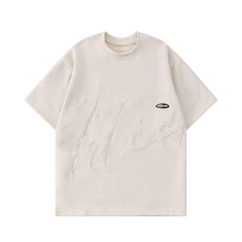 Streetwear Letter Embroidery T Shirt Loose Tees Top Suede Short Sleeve Hip Hop Fashion Summer Casual