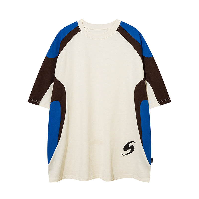Raglan Sleeve Color Contrast Streetwear T Shirts Sports Style Casual Round Neck Tee Loose Short Sleeve Trendy Summer