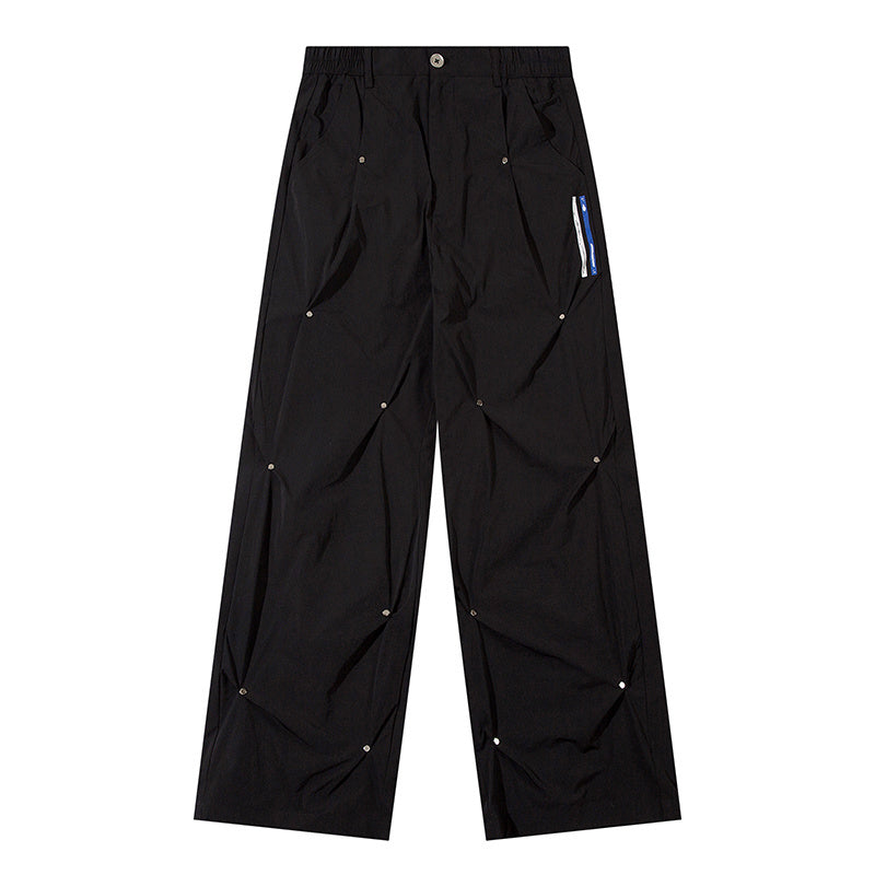 Cargo Pants Paneled Drawstring Elastic Waist Loose Wide Leg Trousers Front Pocket Comfortable Autumn Zipper