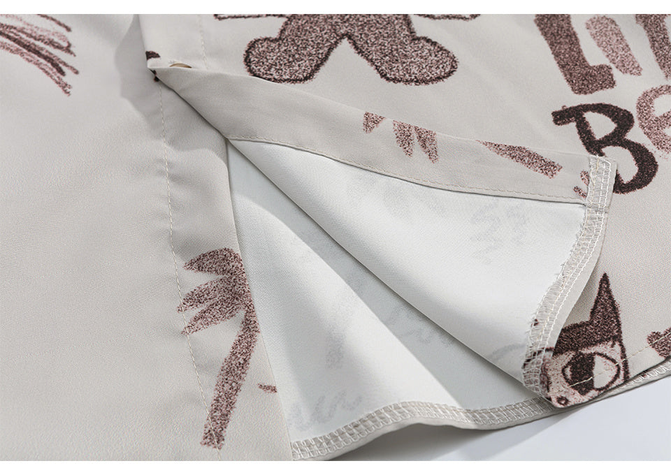 Cartoon Pattern Print Shirts Short Sleeve Loose Button Up Tops Casual Summer Outwear High Quality Fashion Beach