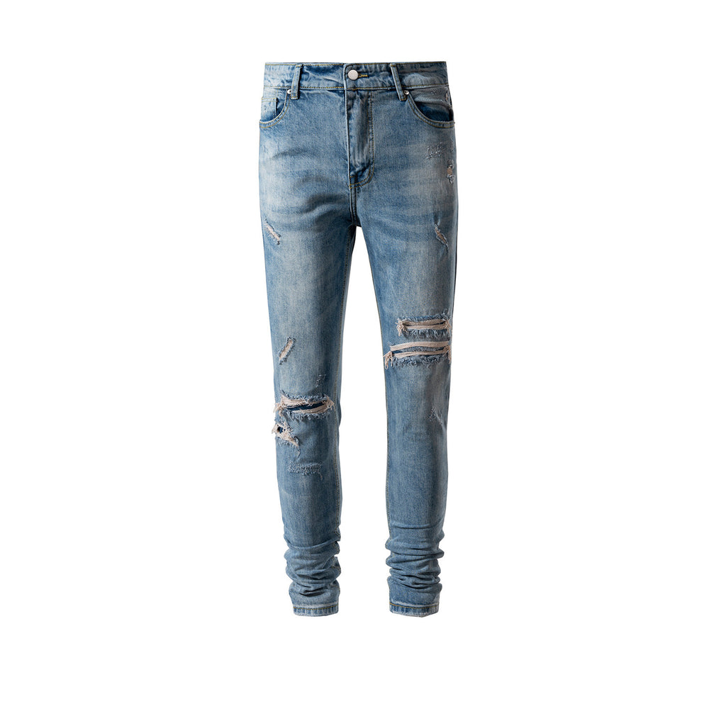 Men's Women's Spring And Summer Urban Washing Water Old Tear-ripped Trousers Men's And Women's Same Slim-fit Jeans Trendy