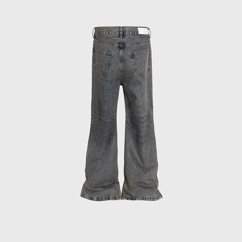 Men's Wear Women's High Street Style Wash-up Trousers Unisex Neutral Stucco Dye Micro-La Jeans