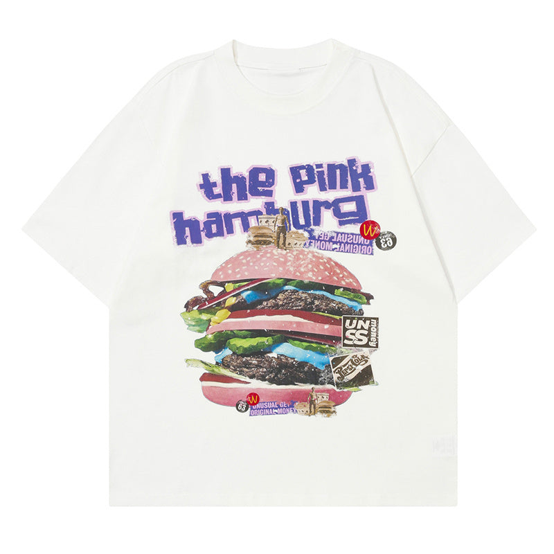 Hamburger Print T Shirt Short Sleeve Pure Cotton Loose Summer Streetwear Oversize Tees Fashion Casual Top