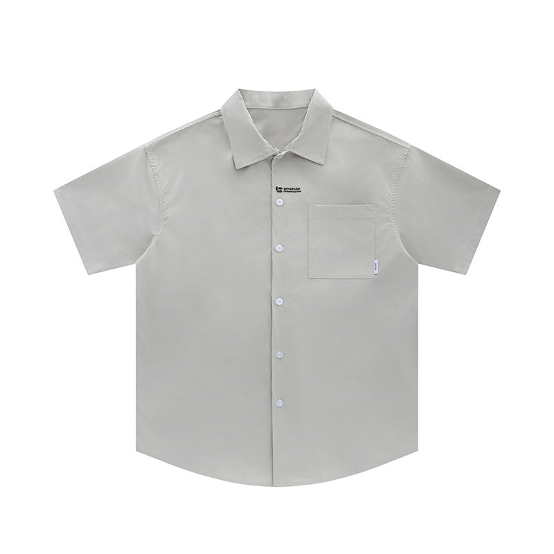 Front Pocket Pure Color Shirts Short Sleeve Oversize Button Tops Casual Summer Outwear Comfortable Trendy