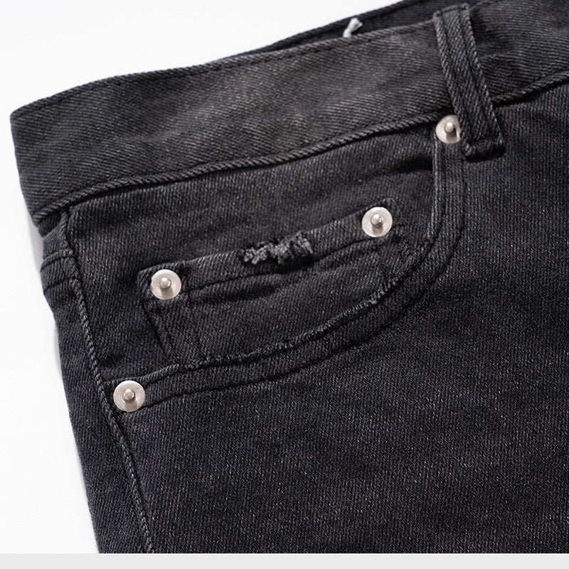 Men's And Women's Hip-Hop Washed Heavy Black Cow Men's And Women's Pants Slim-Fit Trendy Jeans