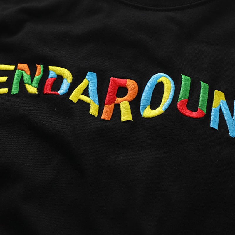 Streetwear T Shirts Oversize Colorful Letter Embroidery Fashion Short Sleeve Cotton Tee Casual