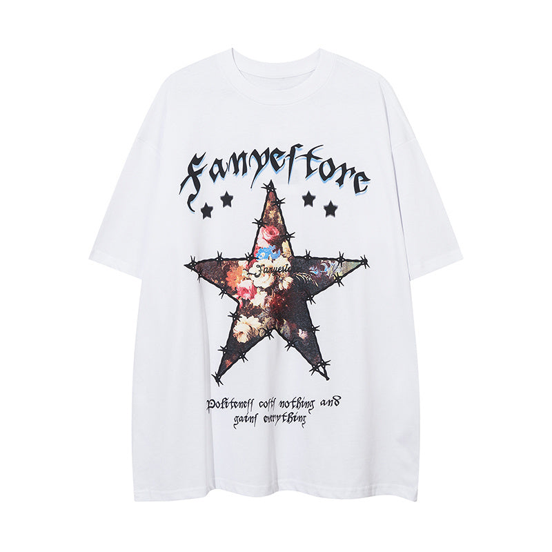 T Shirts Rose Pattern Fashion Streetwear Tee O Neck Oversize Summer Cotton High Quality Short Sleeve Casual Simple