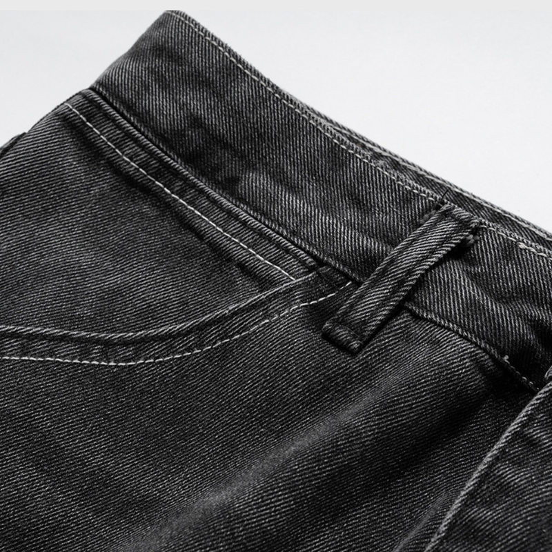 Men's Women's Urban Black And Grey Fried Color Wash Old Pants Men's And Women's Slim-Fit Straight-Leg Jeans Trendy