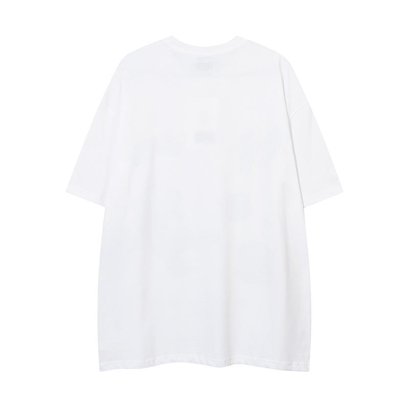 Cotton Food Pattern Round Neck Summer Trendy Streetwear Tee Loose Casual Short Sleeve High Quality