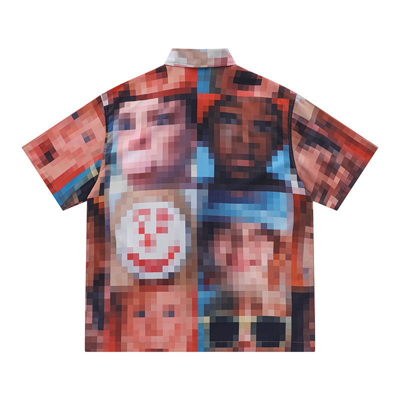 Blurry Photos Full Print Turn-down Collar Shirts Short Sleeve Button Tops Casual Summer Outwear Comfortable Trendy