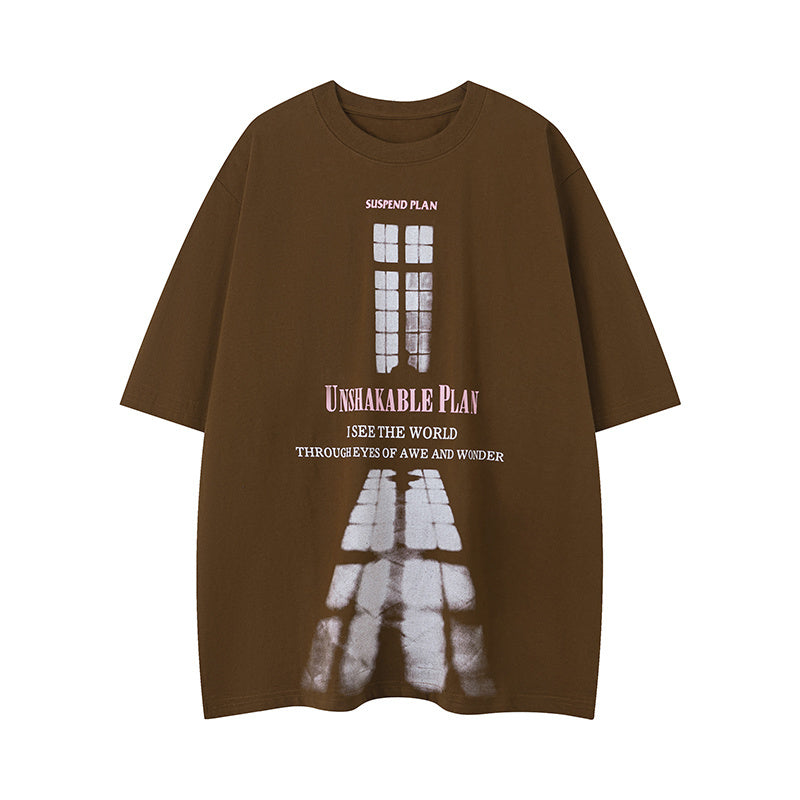 Streetwear T Shirts Fashion Crew Neck Oversize Cotton Short Sleeve High Quality Casual Summer Tee Window Print