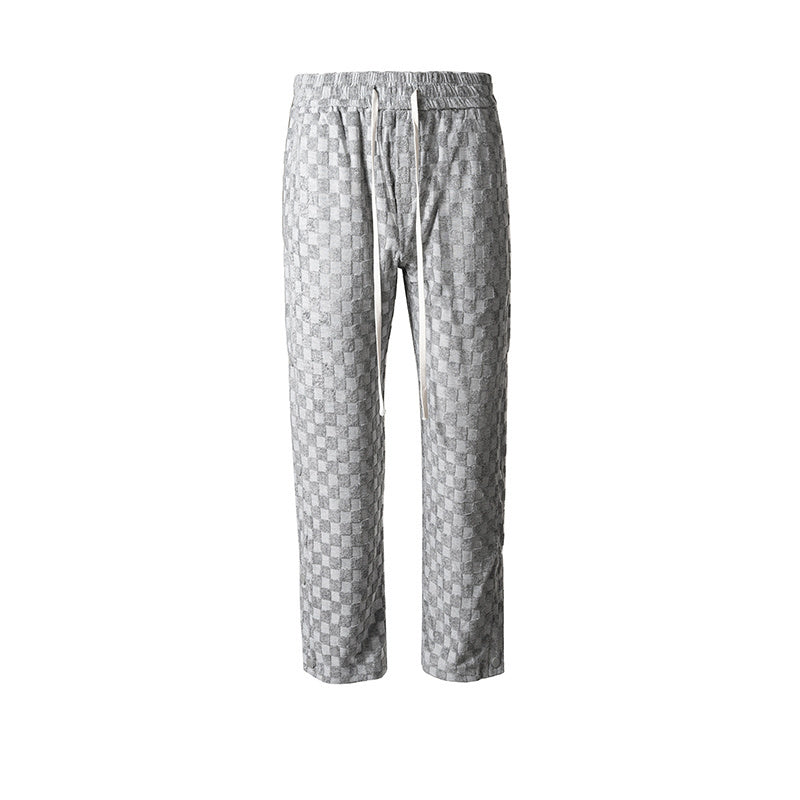 Men's Women's Spring And Summer Hip-Hop Checkerboard Pants Neutral Breasted Towel Fabric Casual Trendy Pants