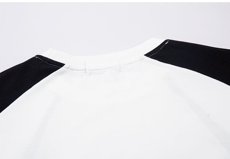 Raglan Sleeve Streetwear T Shirts Color Contrast Casual O Neck Tee Oversize Short Sleeve Summer Fashion Biker Style