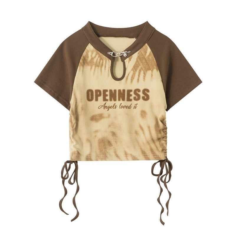 Original Design New Chinese Style Short-sleeved T-shirt Women's Summer Strap Raglan Sleeve Spice Girls Short Top