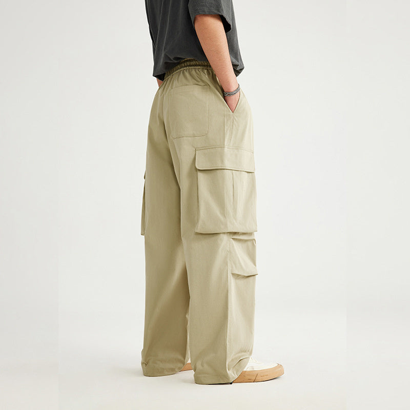 Spring And Summer New Arrival Large Pocket Parachute Wide Leg Pants Herringbone Pattern Casual Trousers Men's Overalls Pants