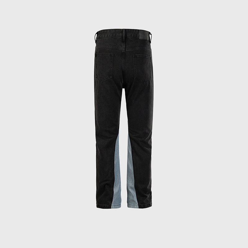Men's And Women's Urban Contrast Color Stitching Trendy Trousers Men's And Women's Black Straight Slim Fit Multi-Size Jeans