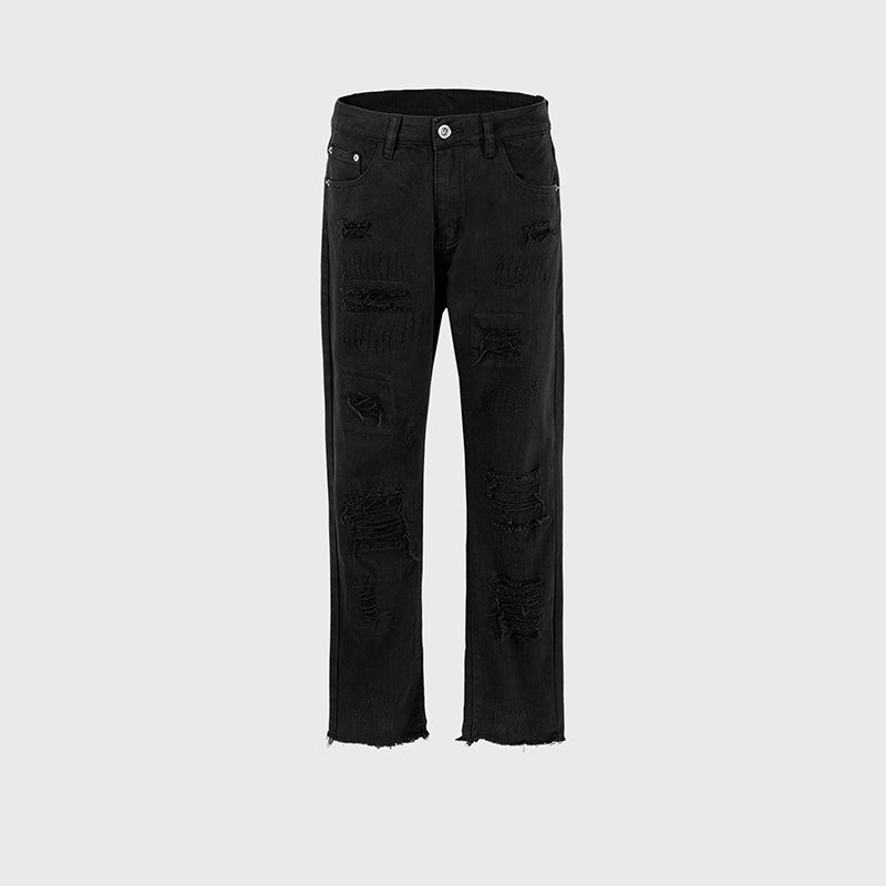 Men's And Women's Ripped Trousers Unisex Cat Whiskers Straight Slim-fit Multi-size Trendy Tricolor Jeans