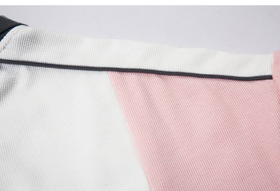 Polo Pure Color Paneled Streetwear Short Sleeve Summer Casual Fashion Lapel Zipper Letter Print Black White