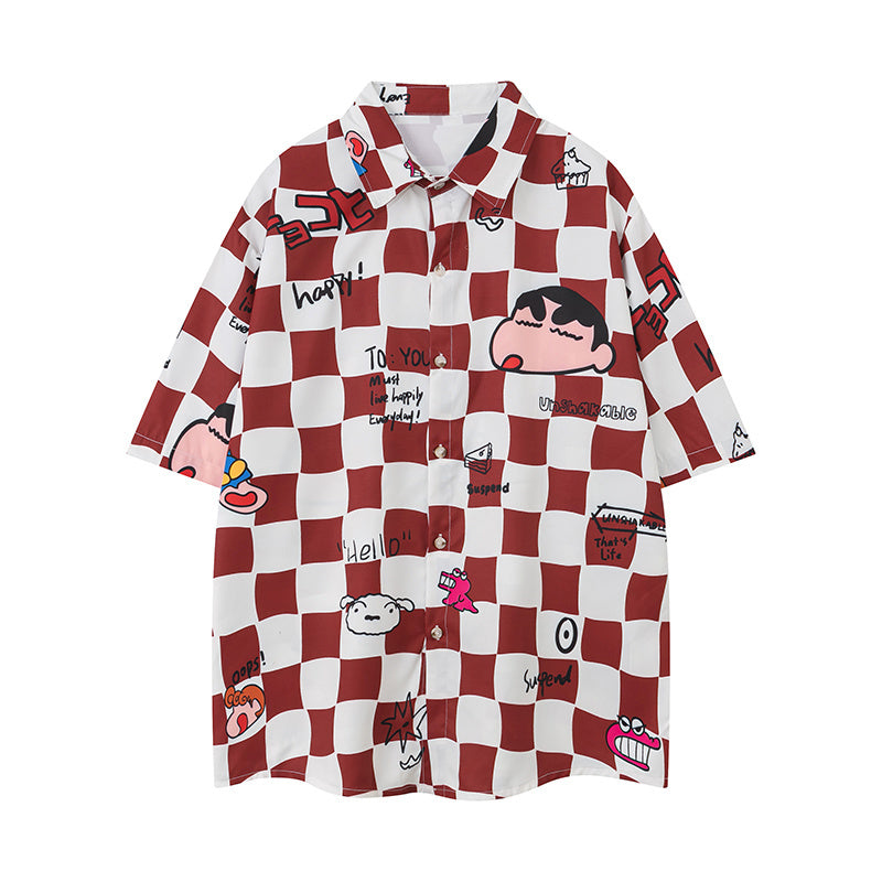Cartoon Pattern Shirts Short Sleeve Loose Button Up Tops Casual Summer Outwear High Quality Fashion
