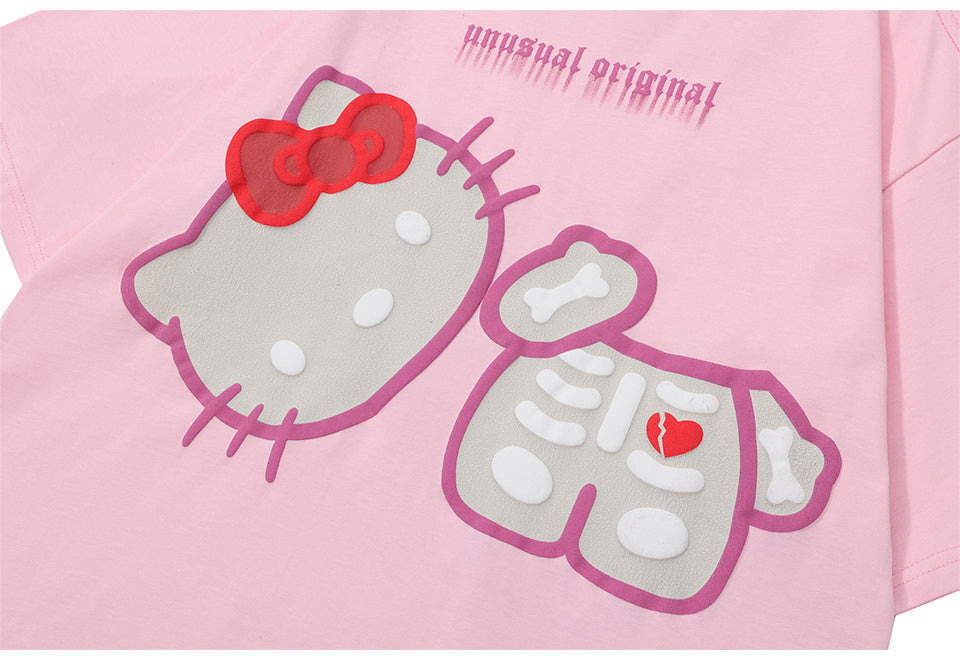 Japanese Cartoon Print T Shirt Oversize Tees Fashion Casual Top Short Sleeve Streetwear Pure Cotton Loose Summer