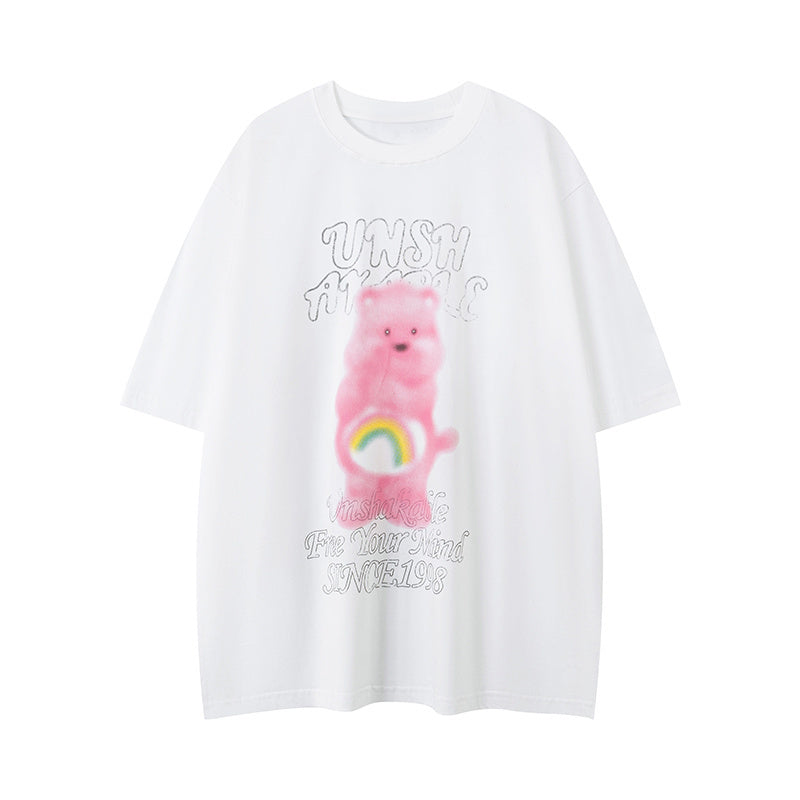 Funny Bear Pattern Streetwear T Shirts Fashion Tee O Neck Oversize Summer Cotton High Quality Short Sleeve Casual
