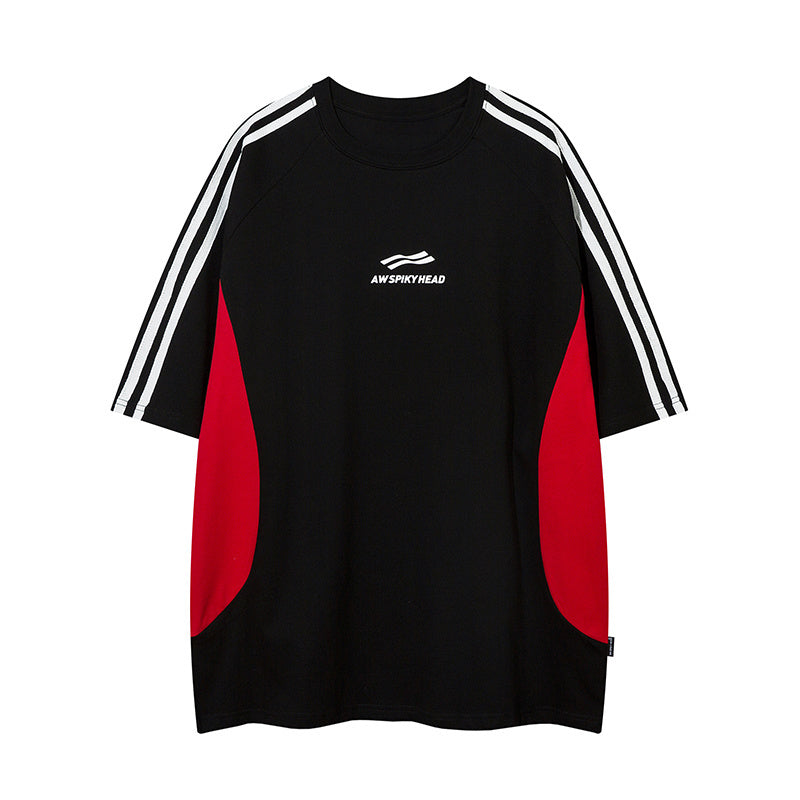 Side Stripe Streetwear T Shirt Letter Print Loose Top Short Sleeve Hip Hop Fashion Summer Casual Tees Sports Style