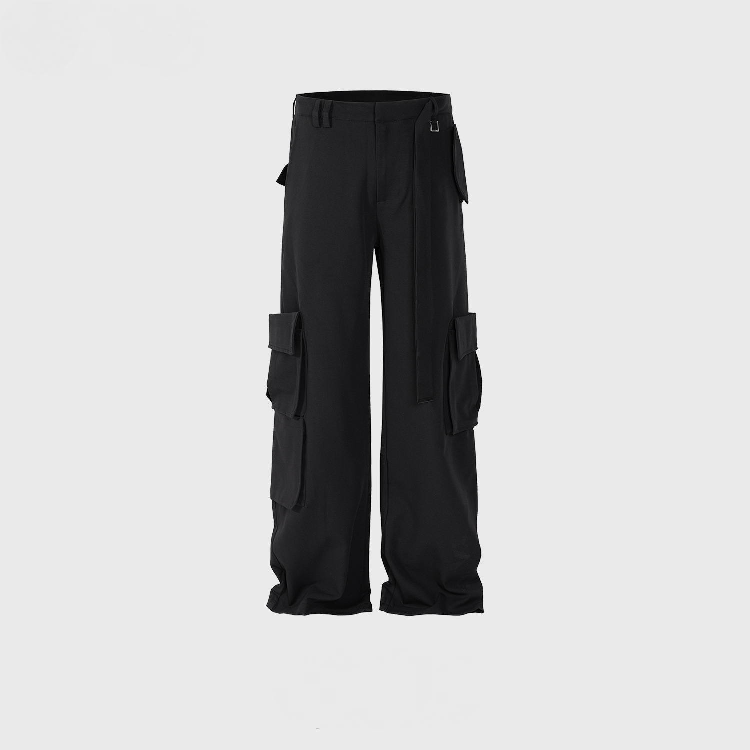 Men's And Women's Strap Decorative Design Black Pants Men's And Women's Multi-Pocket Commuter Dipper Pants