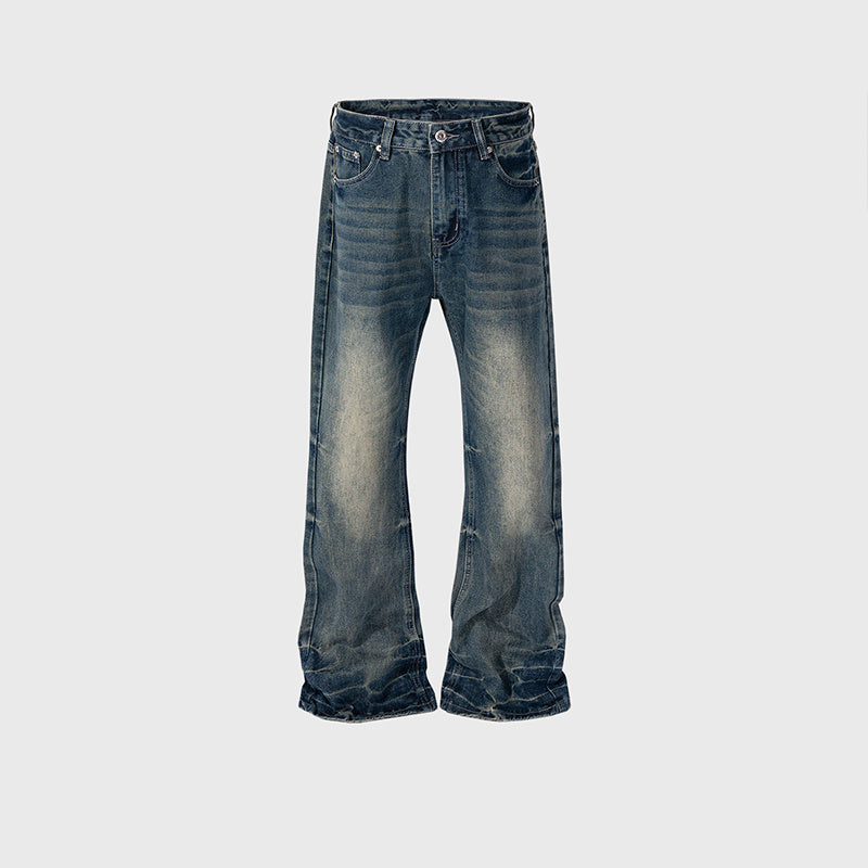 Men's And Women's Wash-up Old Pants Unisex Slight Wide-foot Laser Textured Design Blue Jeans