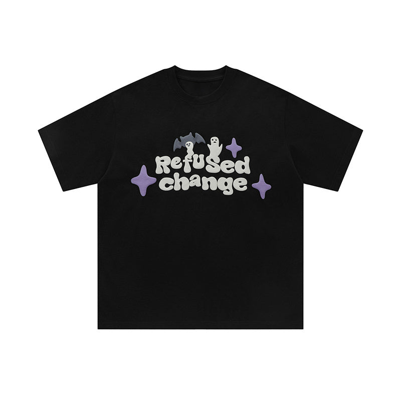 UFO Ghost Graphic Print Oversize Tees Fashion T Shirt Pure Cotton Top Short Sleeve Loose Summer Casual Streetwear