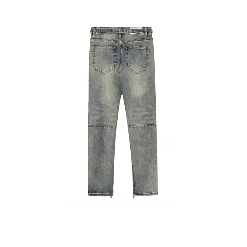 Men's And Women's Urban Knee Ripped Pants With Zipper Leg Unisex Street Fashionable Jeans With Streets